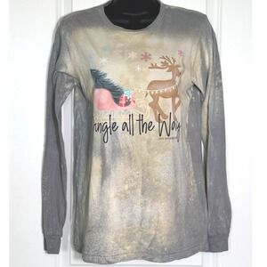 Pink Armadillos Jingle All The Way Christmas‎ Reindeer Bleached Long Sleeve